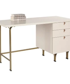 Celine Sleek Home Office Desk - Contemporary Workstation with Drawer Storage in Matte Cream